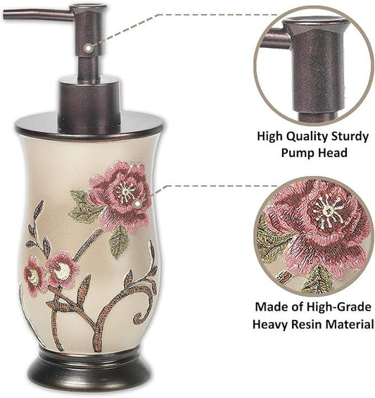 Zahari Home 4pc Larrisa Floral Bathroom Accessories Sets Modern Classic Flower Soap Dispenser, Tumbler, Tooth Brush Holder and Soap Dish Holder Luxury Decor Unique Design Stylish Bathroom Sets - ModernBath
