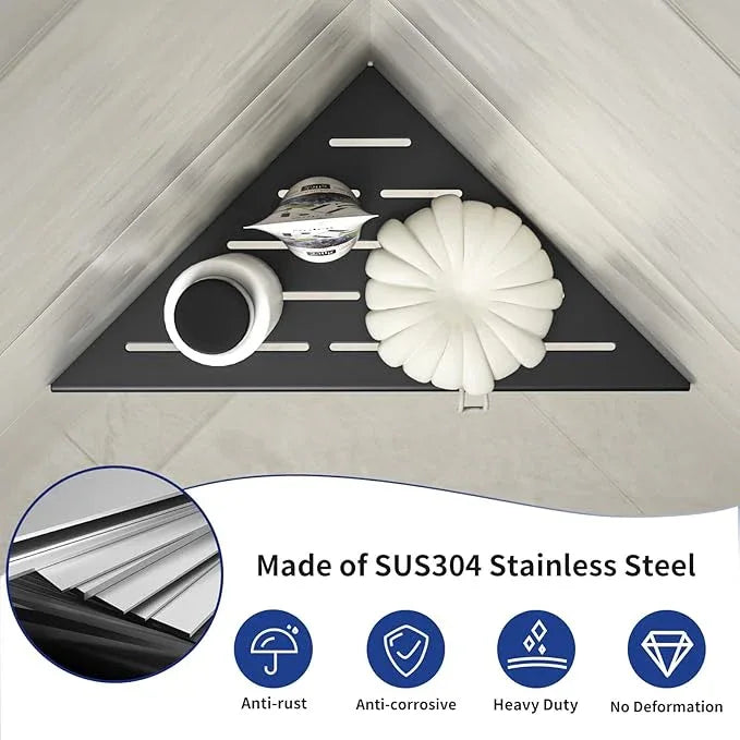 Corner Shower Shelf 10" Matte Black 304 Stainless Steel Slot Design Recessed Corner Shelves, Grout in Bathroom Shower Shelf for Tiled Wall, 2 Pack - ModernBath