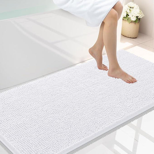 Smiry Luxury Chenille Bathroom Rugs 45x27, Extra Soft and Absorbent Shaggy Bath Mat, Machine Washable, Non-Slip Plush Carpet Runner for Tub, Shower, and Floor, Home Decor Accessories, White - ModernBath