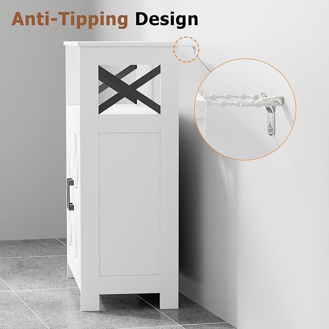 Homhedy Farmhouse Bathroom Storage Cabinet with 2 Doors, Toilet Paper Cabinet with Adjustable Shelves, Small Bathroom Cabinet for Kitchen/Laundry/Living Room, 11.8 x 23.6 x 31.5 Inches, White - ModernBath
