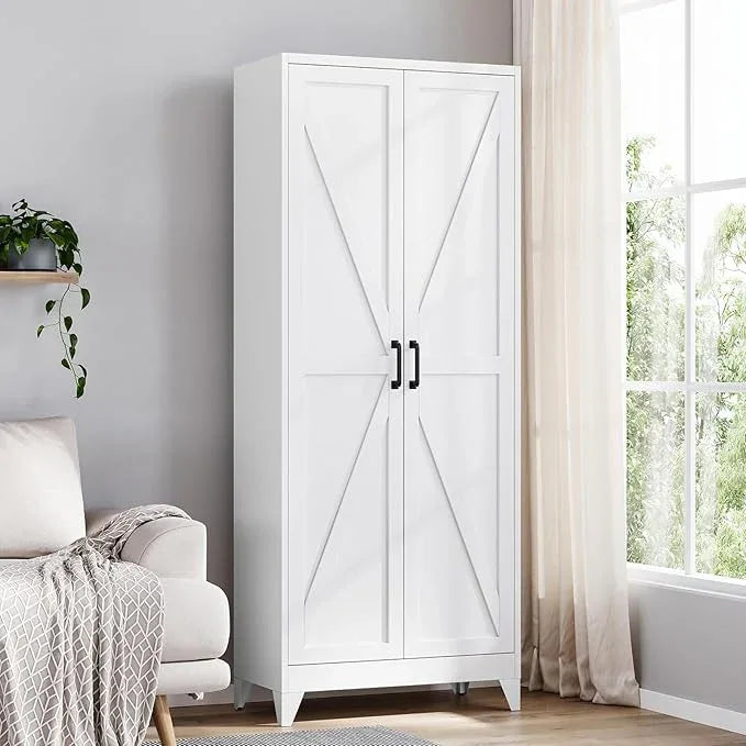 Yizosh Metal Storage Cabinet with Doors and 4 Adjustable Shelves - 75" White Kitchen Pantry Storage,4-Tier Tall Steel Cabinet Locker for Kitchen,Living Room,Dining Room - ModernBath