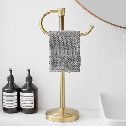 BESy 17 Inch Brushed Gold Stand Towel Bar Hanger Hand Towel Bar Bathroom Vanity Countertop Towel Holder Free Standing Stainless Steel Towel Ring Hardware Accessories Towel Rack - ModernBath