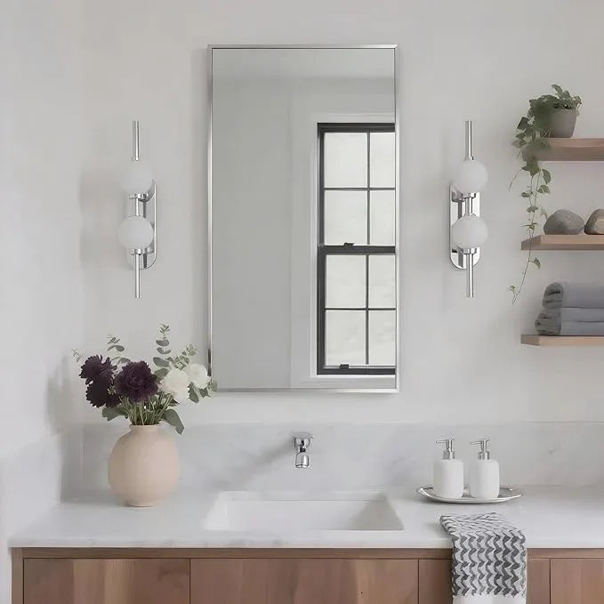 Bonverre 20x36 Inch Nickel Bathroom Mirror for Wall, Aluminum Frame Rectangle Rectangular Vanity Mirror, Modern Large for Bedroom, Living Room, Horizontal or Vertical - ModernBath