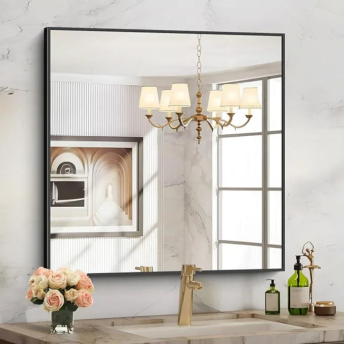 COFENY Black Bathroom Mirror for Wall, 30x30 Inch Rectangle Mirrors with Metal Frame, Modern Vanity Wall Square Mirror for Bathroom Living Room, Entryway Hangs Horizontal or Vertical - ModernBath