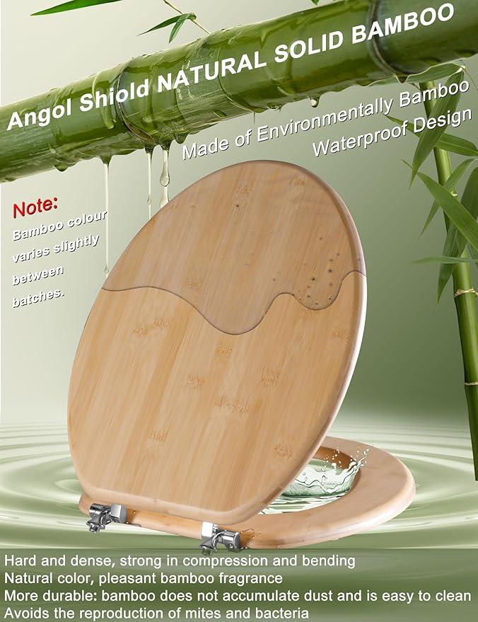 Elongated Bamboo Toilet Seat with Zinc Alloy Hinges, Easy to Install also Easy to Clean, Natural Bamboo, Light, 18.5-inch - ModernBath