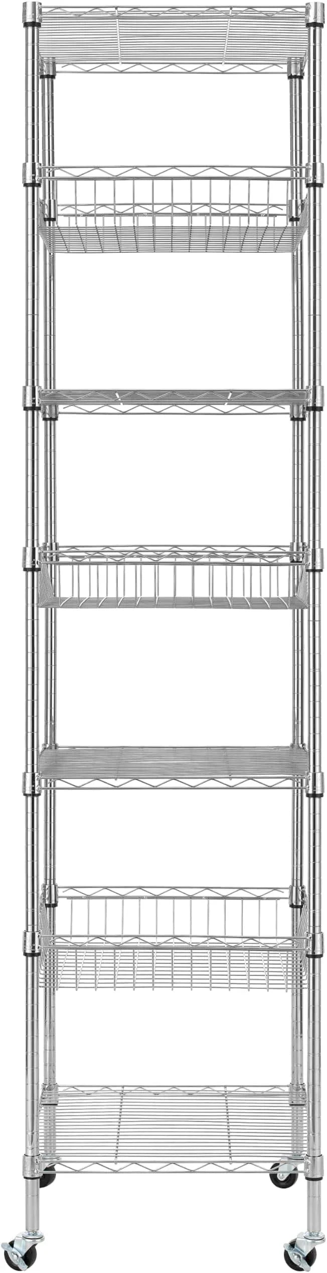 Finnhomy Heavy Duty 7 Tier Wire Shelving Unit with Wheels 18x18x78.8-inches 7 Shelves Metal Storage Rack Thicken Steel Tube, Adjustable Shelving Rack for Kitchen Bathroom Office, NSF Certified, Chrome - ModernBath