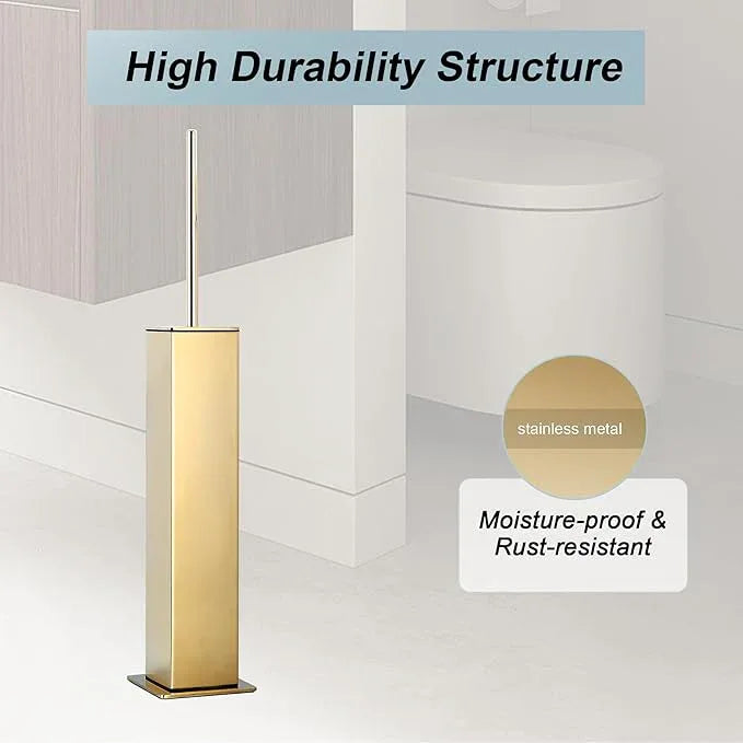Gold Toilet Brush with Holder 304 Stainless Steel Toilet Bowl Brush, Square Bathroom Cleaner Brush - ModernBath