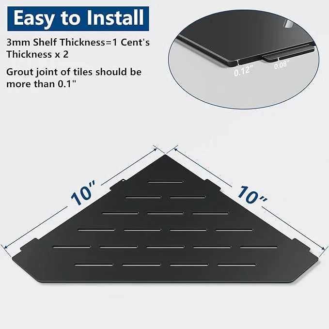 Matte Black Corner Shower Shelf, Floating Corner Shelves for Tile Wall, Tile Shower Shelf, 304 Stainless Steel Wall Storage Shelves for Bathroom, No Drilling, 10 Inch, 1 Pack - ModernBath