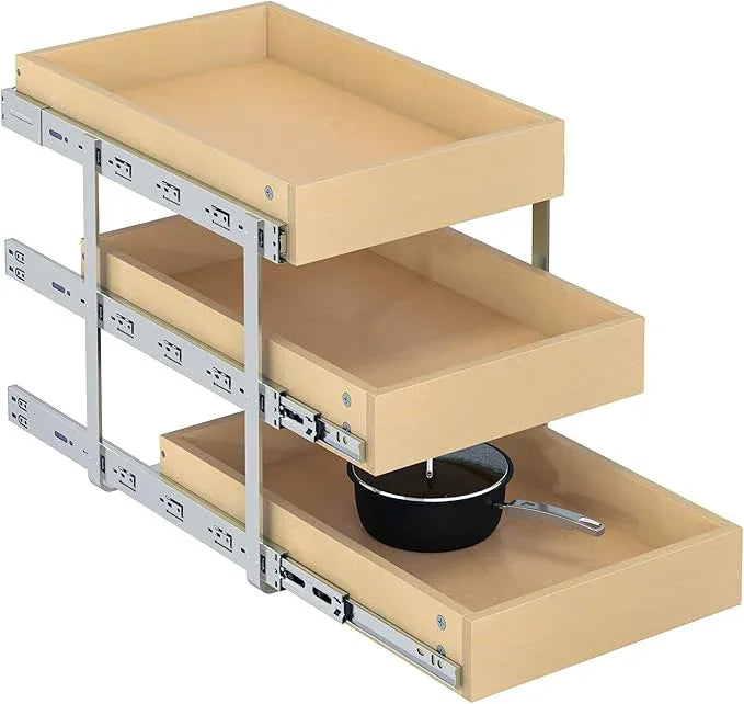 WelFurGeer 3-Tier Pull Out Cabinet Organizer with Soft Close, Heavy-Duty Slide Out Drawers for Cabinets, Pull Out Drawers for Cabinets, Bottom Mount Shelves for Kitchen, Pantry, Bathroom - ModernBath