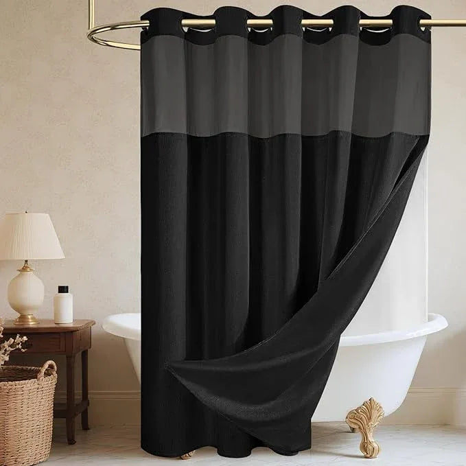 WONICY Long No Hook Shower Curtain with Snap in Liner, Polyester Textured Shower Curtain with Liner Set, Waterproof Washable Hotel Style Shower Curtains for Bathroom, 71Wx80H, Black - ModernBath