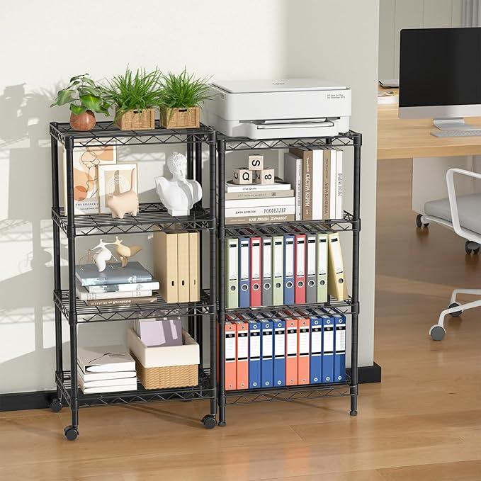 Small 4 Tier Shelves Storage Wire Shelving Unit Metal Shelf Adjustable Organizers Storage Shelving with Wheels for Bathroom Laundry Room Kitchen Pantry12”D x 18”W x 44.8”H Black - ModernBath