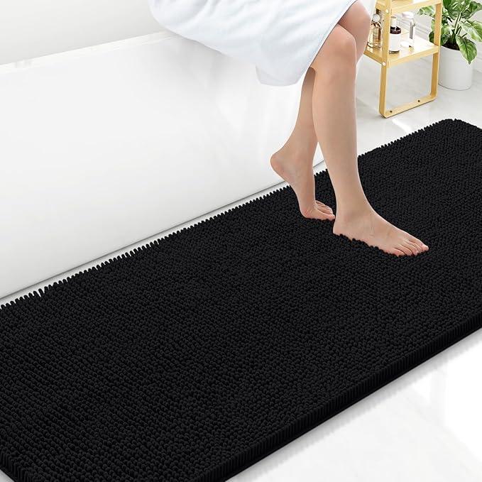 Arotive Bathroom Rugs 70x24, Extra Soft Absorbent Shaggy Chenille Bath Rugs, Machine Washable Rubber Backing Non-Slip Bath Mats for Bathroom Floor Tub and Shower, Home Decor Accessories, Black - ModernBath