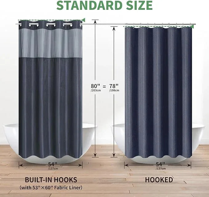 eachope Stall No Hook Shower Curtain with Snap-in Fabric Liner Set,Waffle Weave Shower Curtains for Bathroom,Hotel Luxury Decor Bathroom Curtain Set,Waterproof & Washable,Navy,54Wx80H - ModernBath