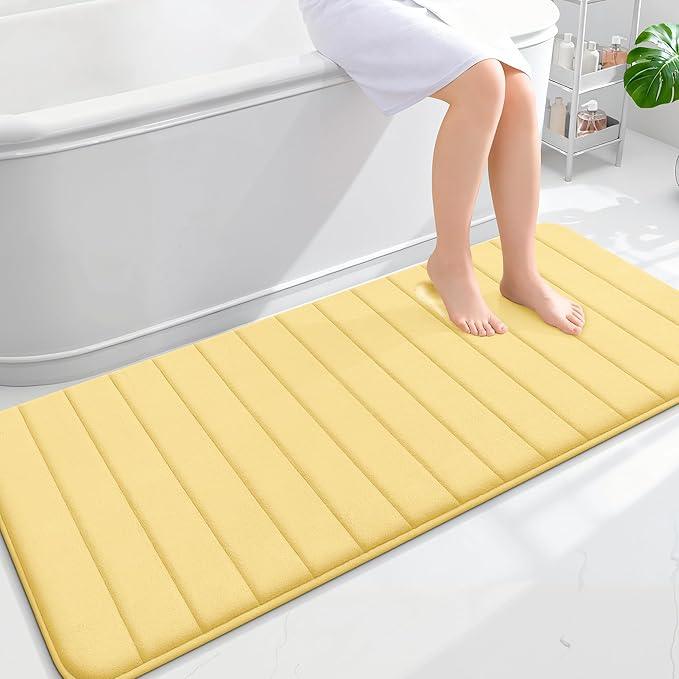 OLANLY Memory Foam Long Bathroom Rugs Runner 59x24, Super Soft Absorbent Bath Mat, Quick Dry, Machine Washable Shower Floor Rugs, Bathmat Carpet, Bathroom Home Decor Accessories, Yellow - ModernBath