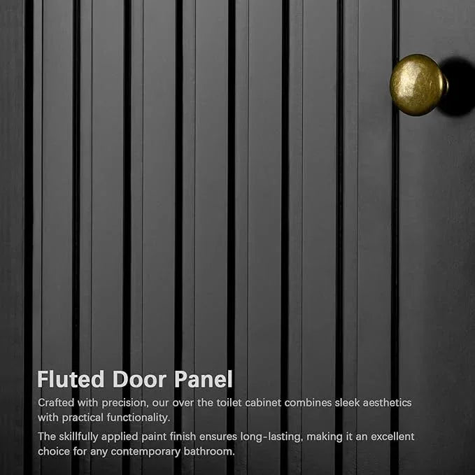 Over The Toilet Storage Cabinet, Over The Toilet Storage with Fluted Door Over The Toilet Cabinet with Adjustable Shelf Above The Toilet Storage Cabinet for Bathroom Organizer, Black - ModernBath