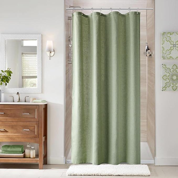 Naturoom 42 Inch Shower Curtain - Stall Narrow Half Green Linen Ultra Thick Fabric Shower Curtain Set with Hooks, Boho Farmhouse Rustic RV Camper Bath Curtains for Bathroom, Sage Green, 42 x 72 - ModernBath