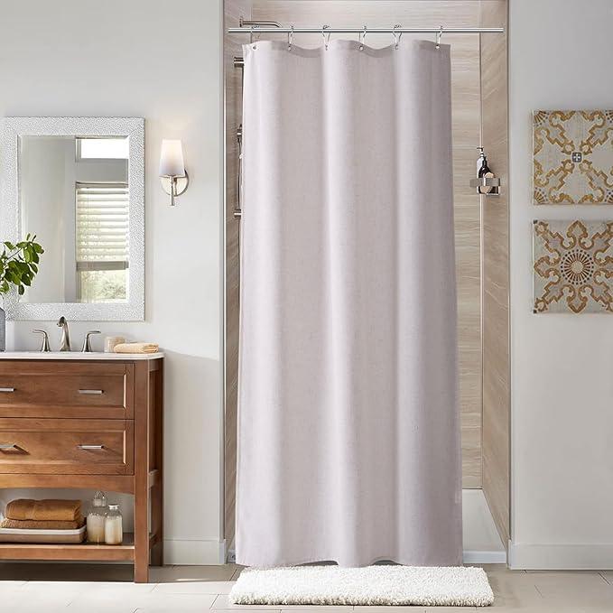 Naturoom 36 Inch Shower Curtain - Stall Narrow Half Green Linen Ultra Thick Fabric Shower Curtain Set with Hooks, Boho Farmhouse Rustic RV Camper Bath Curtains for Bathroom, Champagne, 36x72 - ModernBath
