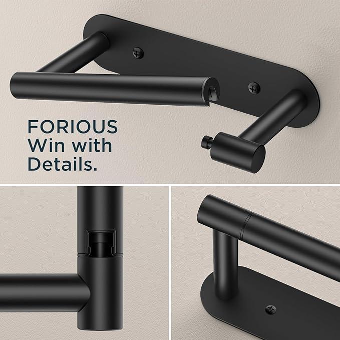 FORIOUS Toilet Paper Holder, Adhesive or Screw Wall Mount Pivoting Tissue Roll Holder for Bathroom, Stainless Steel Rustproof Self Adhesive Toilet Paper Roll Holder no Drilling, Matte Black - ModernBath