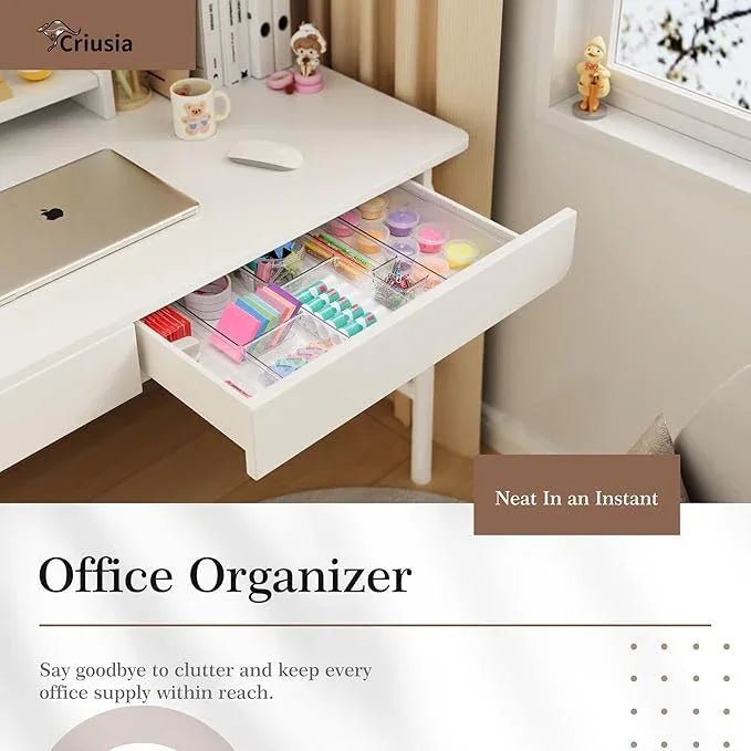 Criusia 14 PCS Clear Plastic Drawer Organizer Set - 5 Large Size Versatile Kitchen and Bathroom Organizer Trays, Non-Slip Storage Bins for Makeup, Utensils, Tool and Office Desk - ModernBath