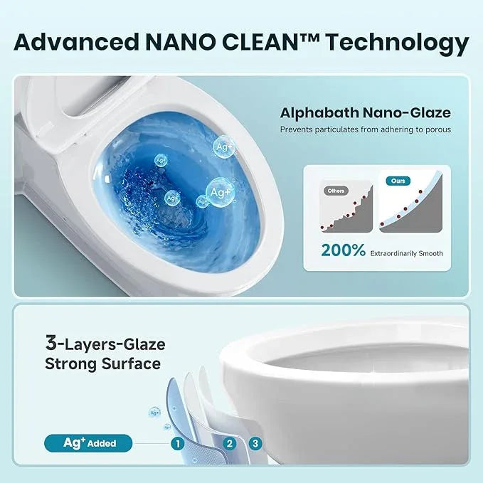 Two Piece Toilets for Bathrooms, Elongated Toilet with 17.5" Chair Height Soft Close Seat, 1.27 GPF Power Flush, Nano Self-Cleaning Glaze, WaterSense/1000g Map Certified, White ADA toilet 12" Rough In - ModernBath