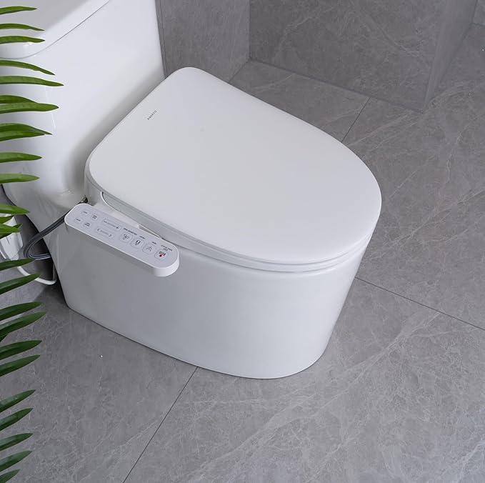 Aquatiz Elongated Smart Toilet Seat, Electronic Heated Toilet Seat, Self-Cleaning Nozzle, Temperature Controlled Wash, Air Dryer, Deodorizer, LED Light, Multi-mode Wash, (Panel Control) - ModernBath