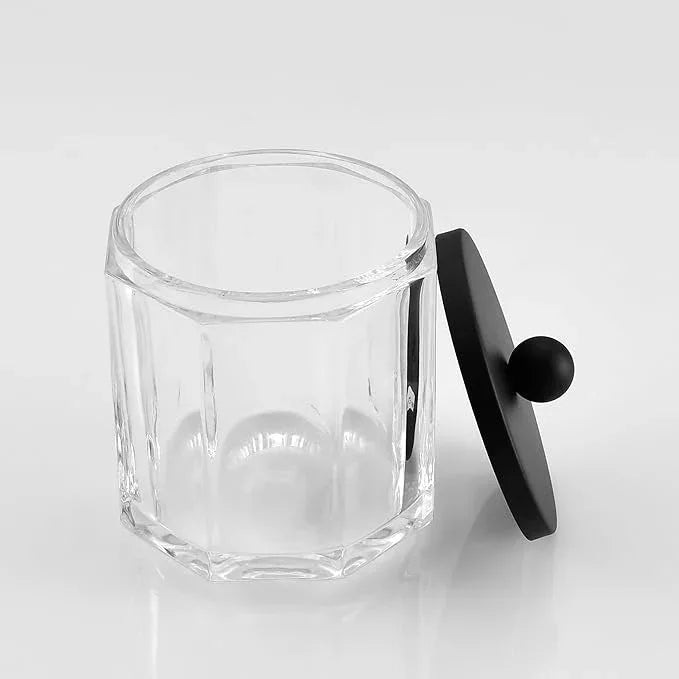 Indecor Home Clear Transparent Apothecary Octagional Shaped Glass Canister Jar With Matte Black Metal Lid Cover for Bathroom Organization, Cotton Balls, Q Tips, and Small Accessories, Bath Storage - ModernBath