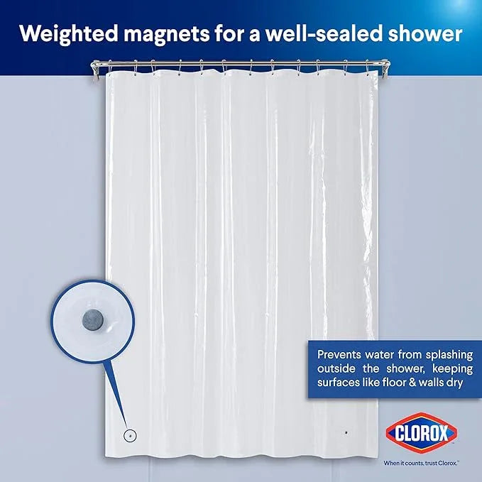 CLOROX Shower Curtain Liner, Premium Medium-Weight Durable Waterproof 6g PEVA for Bathroom with Weighted Magnets, Extra Long 72" x 78", Clear 1 Pack - ModernBath