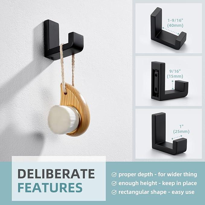 Angle Simple Towel Hook for Bathroom, SUS 304 Stainless Steel Compact Shower Robe Coat Wall Hook, Matte Black - ModernBath