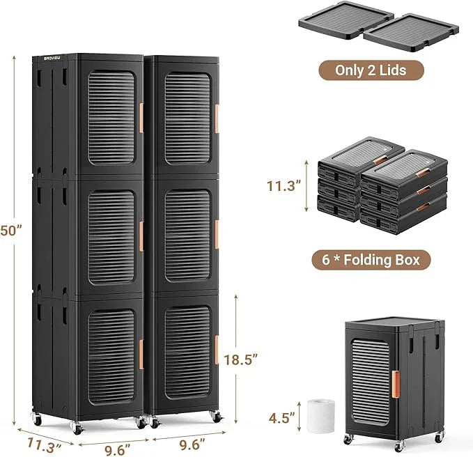 BROVIEW 6-Tier Tall Narrow Storage Cabinet Organizer, Slim Bathroom Cabinets with Adjustable Shelves and Doors, Plastic Kitchen Pantry Organizers and Storages for Small Space, Laundry, Black - ModernBath
