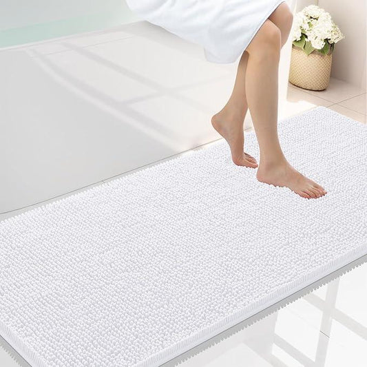 Smiry Luxury Chenille Bathroom Rugs 59x24, Extra Soft and Absorbent Shaggy Bath Mat, Machine Washable, Non-Slip Plush Carpet Runner for Tub, Shower, and Floor, Home Decor Accessories, White - ModernBath
