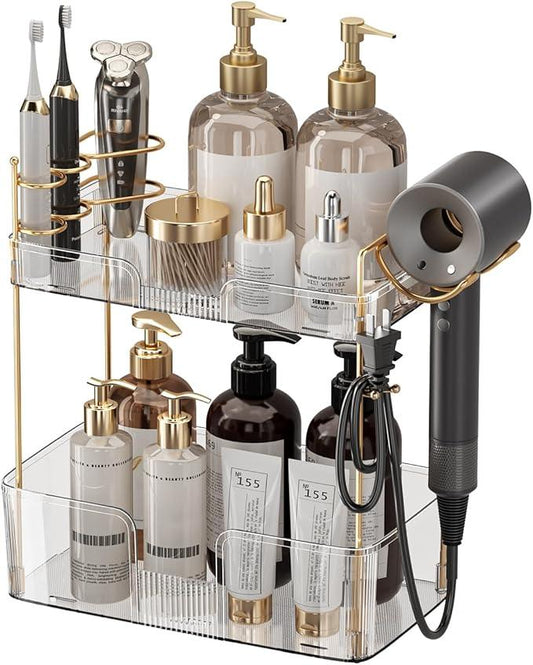 Bathroom Counter Organizer, Large Makeup Organizer Countertop, Shelf Storage, Vanity Tray, Easily Assemble for Bathroom Organizers and Storage, Undersink, Cabinet, 2 Tiers Clear - ModernBath
