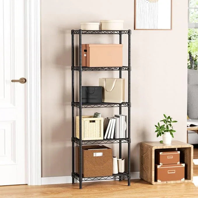 Small 5 tire Shelves Storage Wire Shelving Unit Metal Shelf Adjustable Organizers Storage Shelving for Bathroom Laundry Room Kitchen Pantry10”D x 16”W x 55”H Black - ModernBath