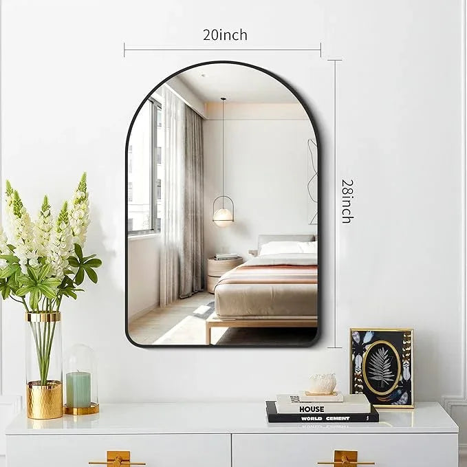 FORBATH Arched Bathroom Mirror 20x28 Inch, Bathroom Mirror Wall Mounted Modern Black Aluminum Alloy Frame Decor Dresser Mirror for Bedroom Living Room Entryway, Hanging or Leaning Against Wall - ModernBath