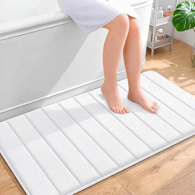 OLANLY Memory Foam Bath Mat 44x24, Super Soft Absorbent Bathroom Rugs, Quick Dry, Machine Washable Shower Floor Rugs, Bathmat Carpet, Bathroom Home Decor Accessories, White - ModernBath