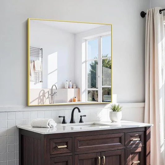 KOCUUY Large Gold Bathroom Mirror, 36x36 Inch Square Mirror for Bathroom Sink, Oversized Wall Mirror with Metal Gold Frame for Living Room, Farmhouse, Entryway, Hang Horizontal/Vertical - ModernBath