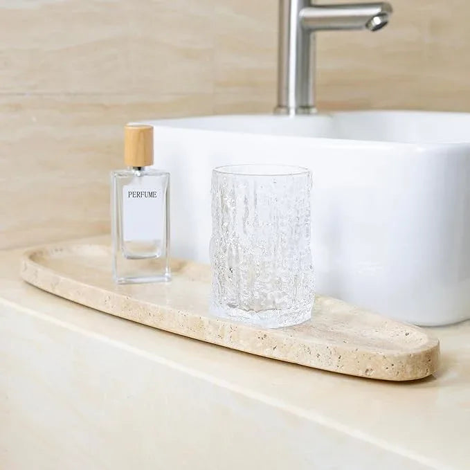PracFit Natural Marble Tray – Real Stone for Bathroom, Vanity, Counter, and Home Decor. Perfect for Jewelry, Candles, and Cosmetics. Durable, Elegant, and Unique Made of Real Stone（Travertine） - ModernBath