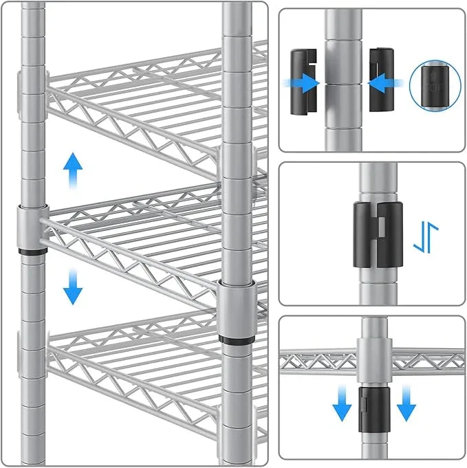 Homdox 5 Tier Adjustable Rolling Storage Shelves, Heavy Duty Wire Racks and Shelving, Metal Shelves for with Side Hooks Pantry Closet Kitchen Garage Organization, Silver Gray - ModernBath
