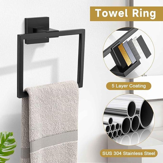 5 Pieces Bathroom Hardware Accessories Set Matte Black Towel Bar Set Towel Holder Racks Set for Bathroom,SUS304 Stainless Steel,Wall Mounted 23.6-Inch - ModernBath
