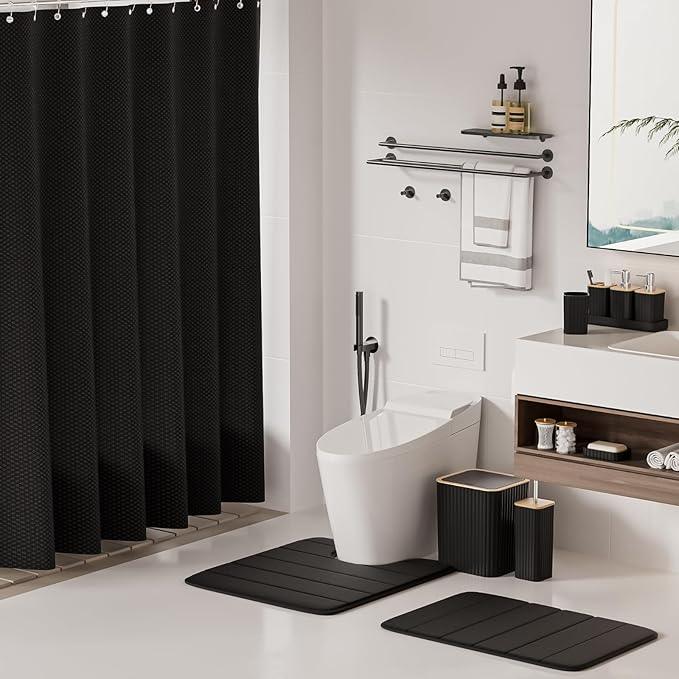 XLHOMO Bathroom Set - 25PC Black Bathroom Set with Shower Curtain and Rugs, Bathroom Accessories Set, Black Shower Curtain Set with Bathroom Trash Can - ModernBath