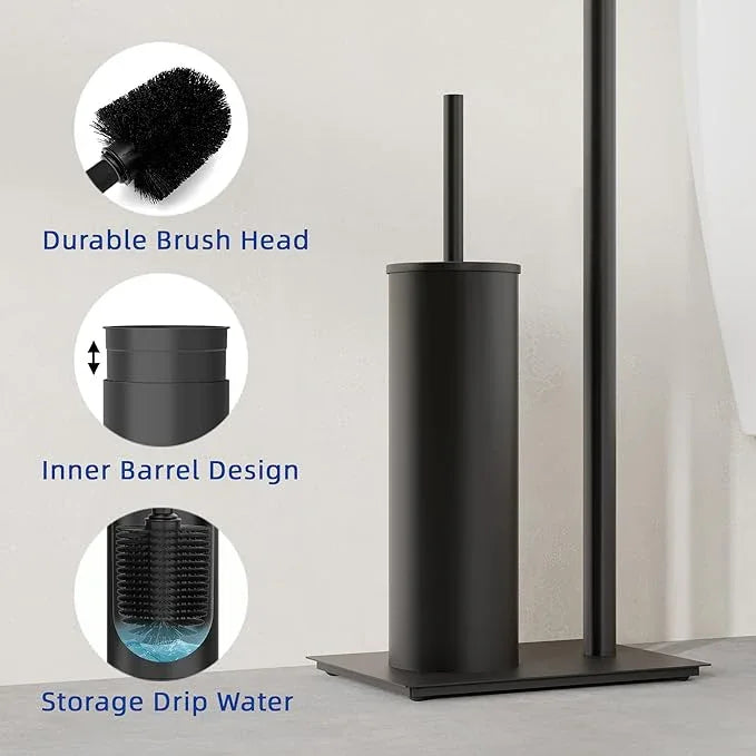 RUACQ Toilet Paper Holder Stand with Toilet Brush and Holder Set, 304 Stainless Steel Bathroom Toilet Tissue Paper Roll Holder Free Standing, Weighted Base, Heavy Duty (Matte Black) - ModernBath