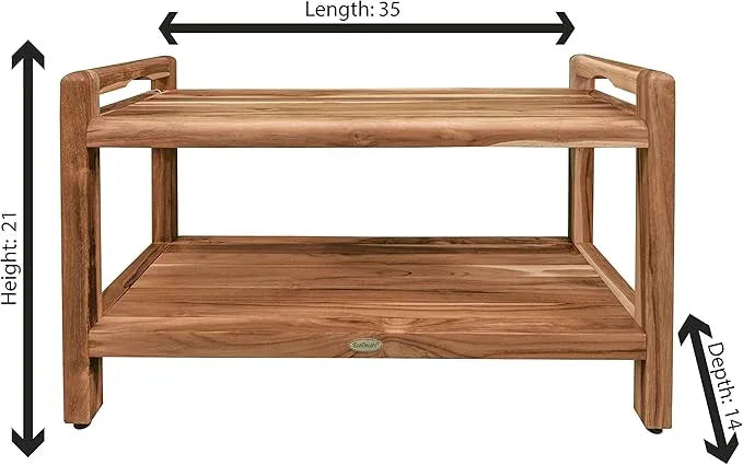 EcoDecors Eleganto 34 Inch Natural Color Waterproof Teak Wood Shower Bench Stool Seat Chair For Inside Shower Provides Safety, Storage, and Organization For Bathroom Accessories - ModernBath