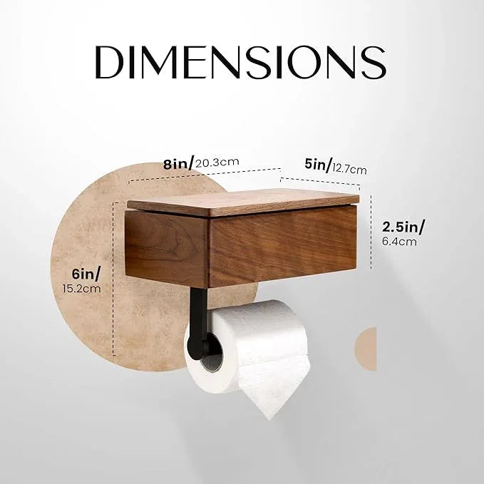 Day Moon™ Wood Toilet Paper Holder with Shelf, Wipe Holder for Bathroom, Flushable Wipes Dispenser, Toilet Paper and Wipes Holder - Toilet Paper Holder with Storage, Toilet Paper Holder Wall Mount - ModernBath