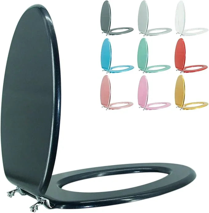 BLOFDE Elongated Toilet Seat Wood Toilet Seat Prevent Shifting with Zinc Alloy Hinges American Standard Size Toilet Seat Easy to Install also Easy to Clean(Elongated,Navy Black Blue) - ModernBath