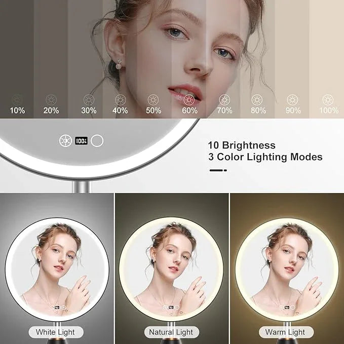 FRANO 10.5" Professional Makeup Mirror with Lights, Rechargeable HD Vanity Mirror, CRI≥98 True-Sunlight, 3 Color Modes & Stepless Dimming, 5000mAh Battery, Ideal Gift for Women - ModernBath