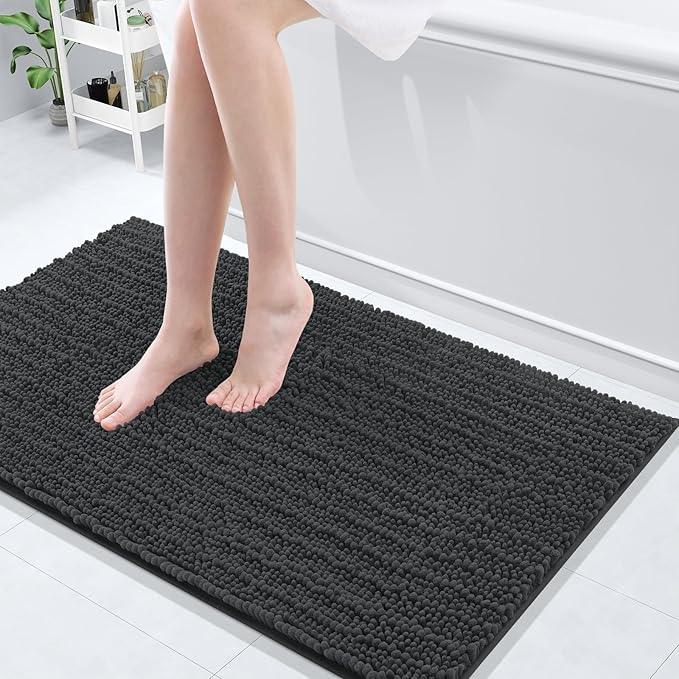Arotive Luxury Chenille Bathroom Rug Mat, Extra Soft Thick Absorbent Shaggy Bath Rugs, Non-Slip Machine Wash Dry, Plush Bath Mats for Bathroom, Shower and Tub, 40x24, Dark Grey - ModernBath