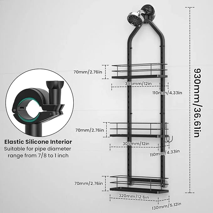 Aquohola Shower Caddy Hanging, Adjustable Anti-Swing-Over The Shower Head Caddy, 3 Tier Height Bathroom Storage Organizer Bathroom Shelves Basket Rack Shower Caddies (3Tier) - ModernBath