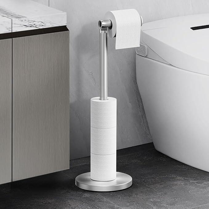 Cesun Toilet Paper Holder Stand Free Standing, Sliver Toilet Paper Storage with Heavy Weighted Base, Bathroom Stainless Steel Toilet Paper Roll Holder, Non-Slip, Sliver - ModernBath