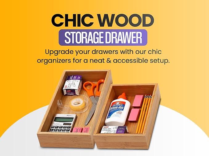 YBM Home Bamboo Drawer Organizer Storage Box for Kitchen Drawer, Junk Drawer, Office, Bedroom, Children Room, Craft, Sewing, and Bathroom, 1 Pack, 10x14x2 - ModernBath