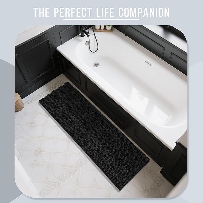 Yimobra Bathroom Runner Rugs 60"x24", Non Slip and Absorbent Bath Mat, Super Soft Water Absorbent Hallway Carpet, Machine Washable Rug for Vanity Tub Shower, Black - ModernBath