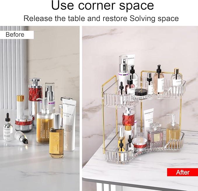 GTI 2 Tier Bathroom Counter Organizer, Multi-Function Corner Bathroom Organizer Countertop,Makeup Organizer Perfume for Dresser Vanity Tray, Spice Rack Organizer for Kitchen (Clear) - ModernBath